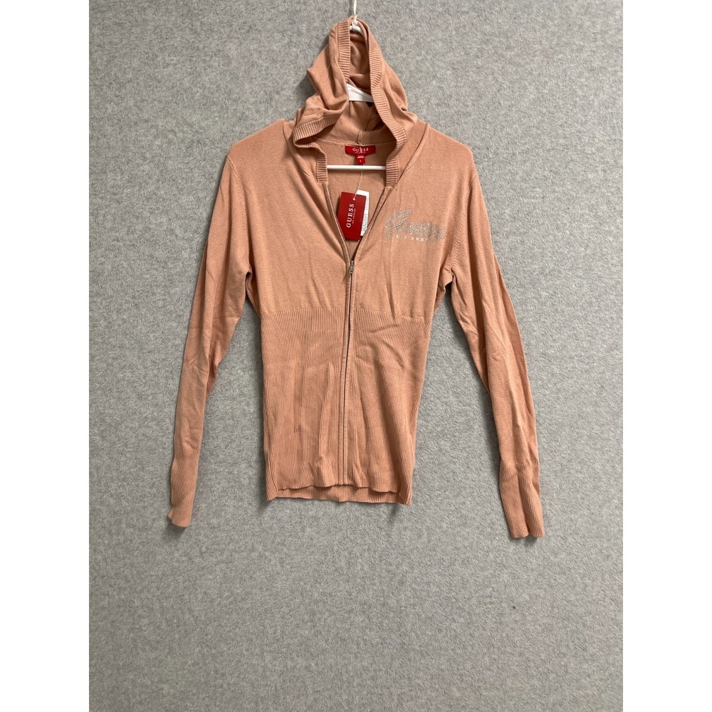 Guess‎ Los Angeles Navina Cardigan Sweater Womens Large Brown Hooded Full Zip